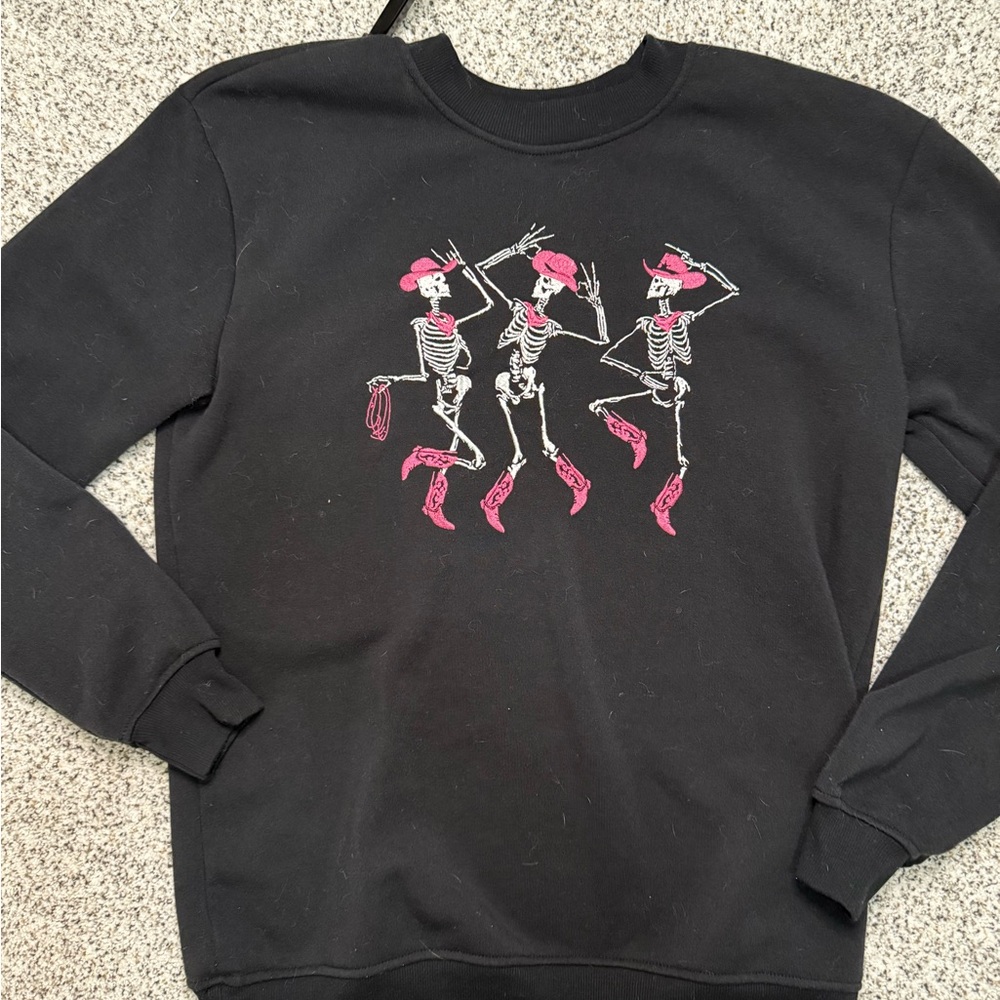 Black Sweatshirt with Pink Skeleton Design